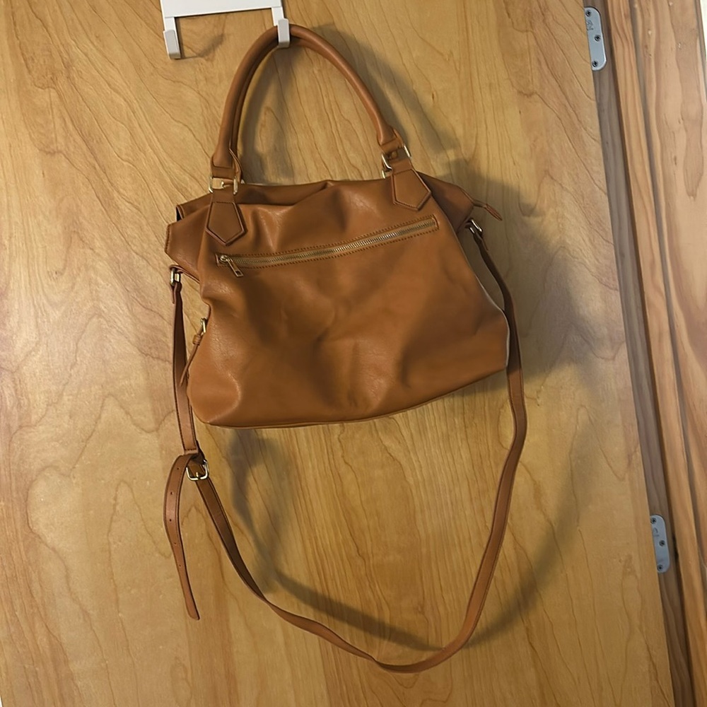 Forever 21 Cognac Brown Shoulder Bag with Gold Zippers